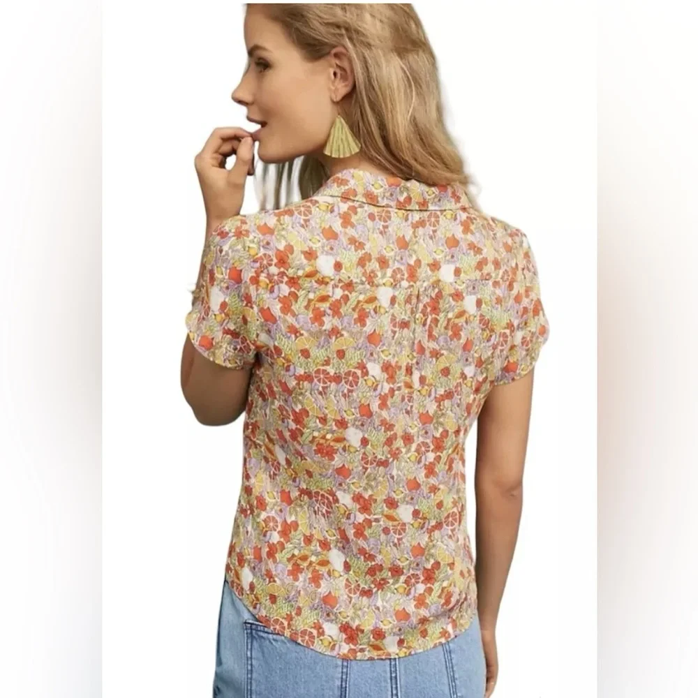 Anthropologie Maeve Button Down Citrus Tie Shirt Sz 8 - Picture 4 of 13